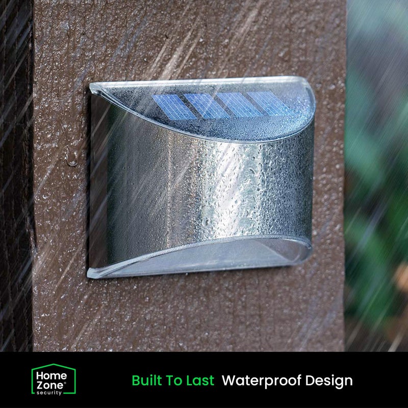 Home Zone Security Solar Wall Lights - Decorative Outdoor Solar Fence Post and Step Lights, Weatherproof with No Wiring Required, Stainless Steel (4-Pack) - Image 5